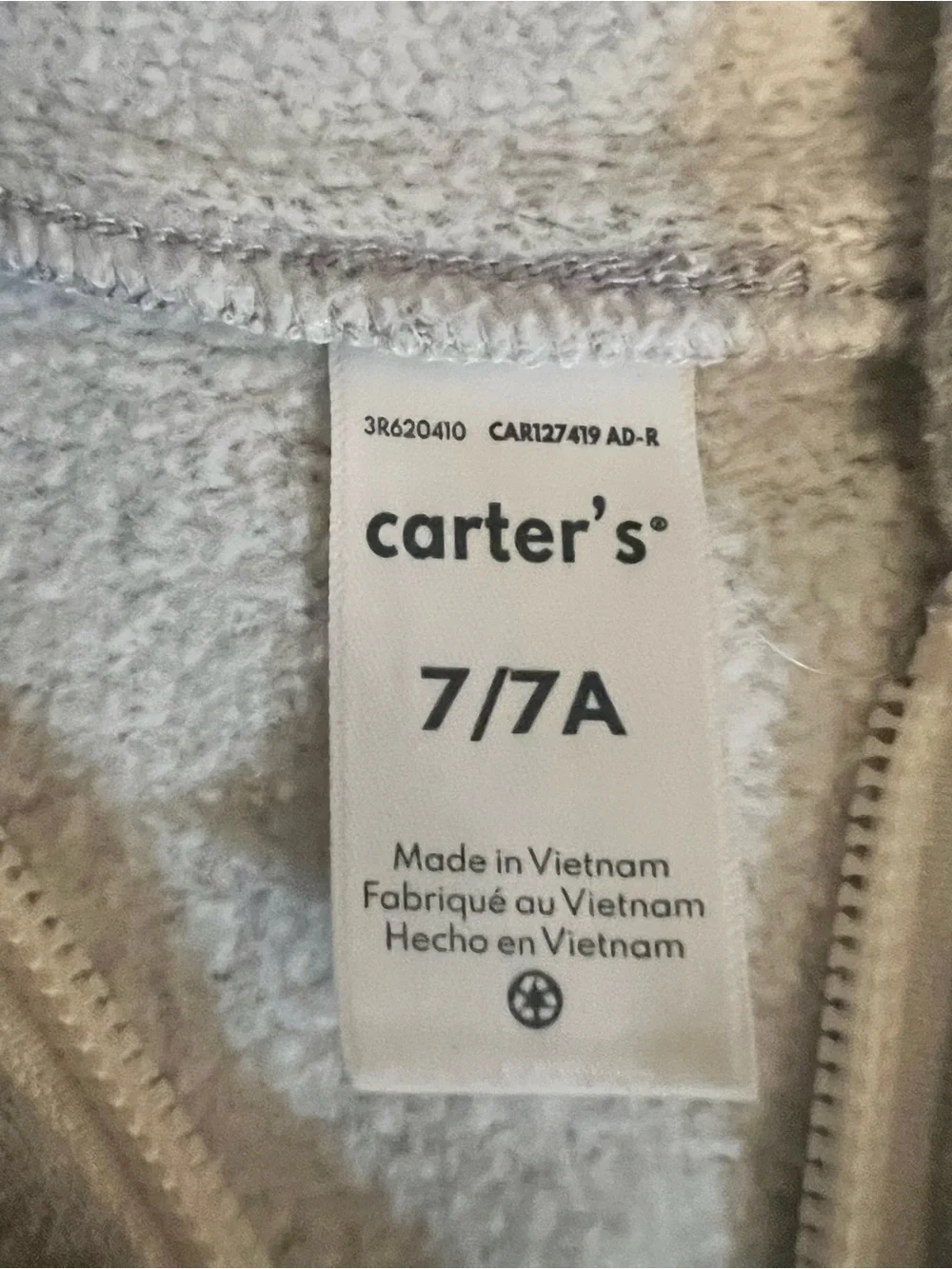 Carter's Boys Light Grey Hooded Zip Sweatshirt with Side Stripes- Size 7
